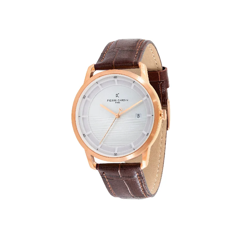 St. Germain Lines Watch with White Dial, Rose Gold Case and Brown Leather Strap