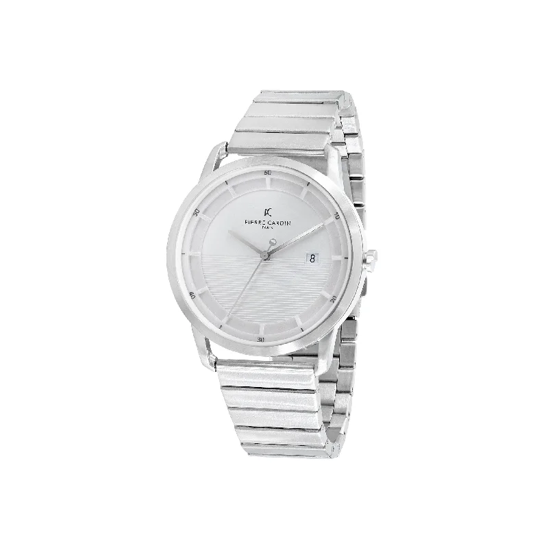 St. Germain Lines Watch with White Dial, Silver Case and Metal Links Strap