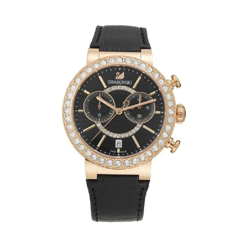 Swarovski Citra 5055209 Black Leather Swiss Quartz Watch For Women