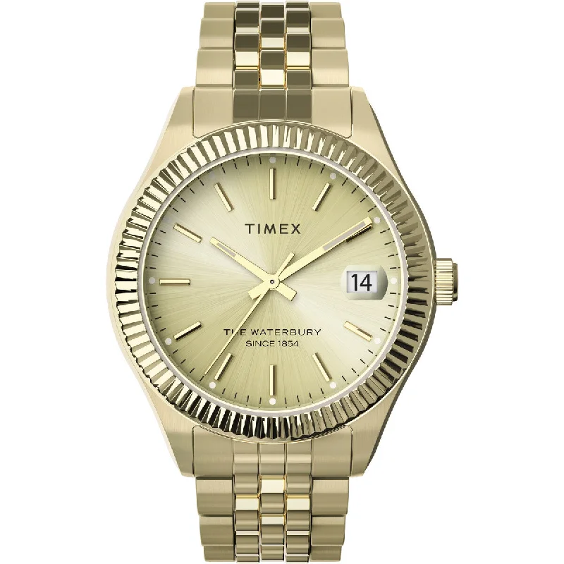 Timex 3 Hands Women's Analog Gold Dial Coloured Quartz Watch, Round Dial With 34 Mm Case Width - TW2T86900UJ