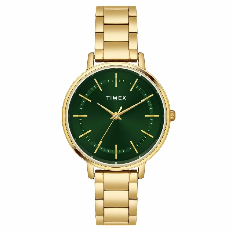 Timex Classics Collection Premium Quality Women's Analog Green Dial Coloured Quartz Watch, Round Dial With 34mm Case Width - TWEL15803