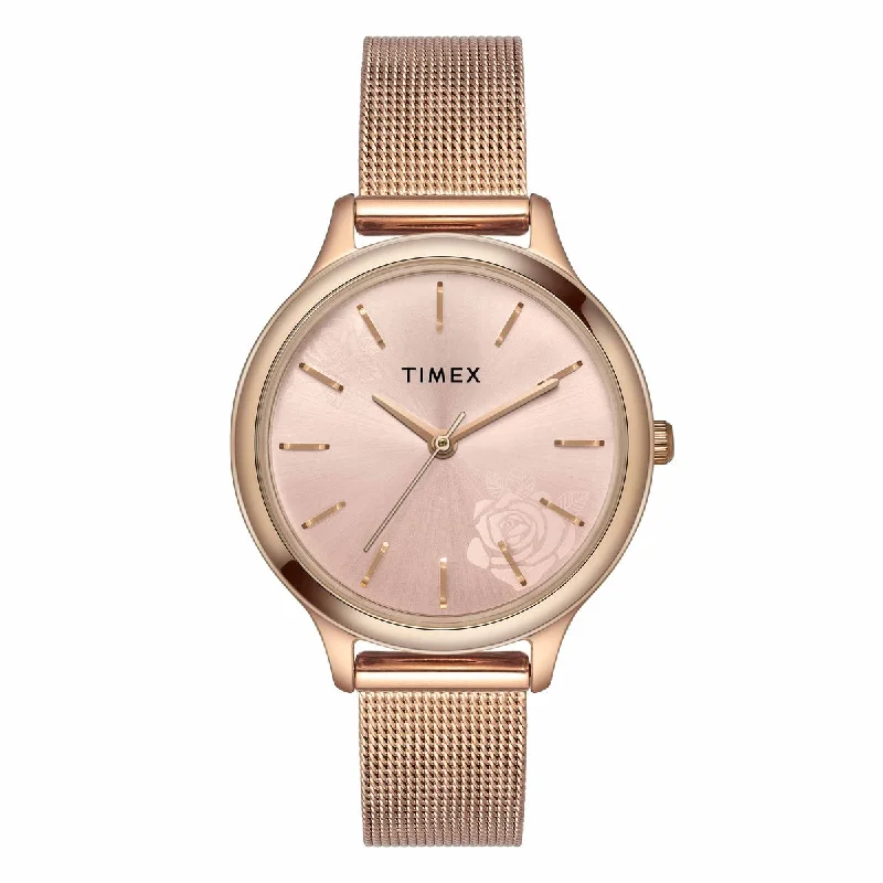 Timex Classics Collection Premium Quality Women's Analog Pink Dial Coloured Quartz Watch, Round Dial With 34mm Case Width - TWTL12102