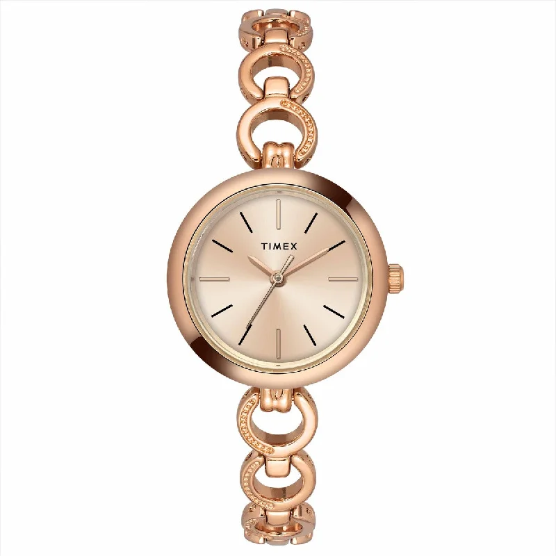 Timex Classics Collection Premium Quality Women's Analog Rose Gold Dial Coloured Quartz Watch, Round Dial With 26mm Case Width - TWEL11434