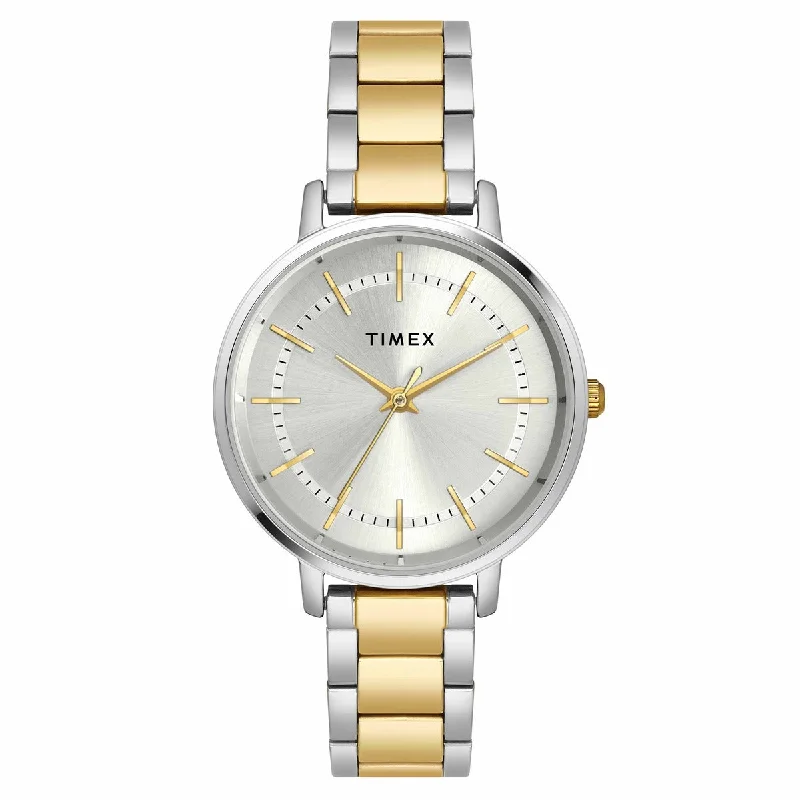 Timex Classics Collection Premium Quality Women's Analog Silver Dial Coloured Quartz Watch, Round Dial With 34mm Case Width - TWEL15805