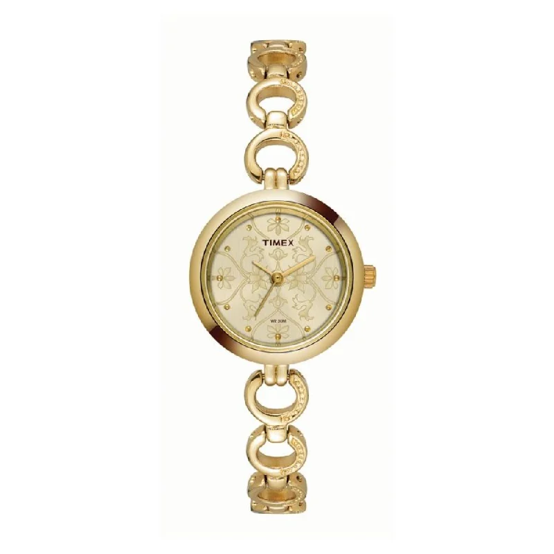 Timex Classics Women's Champagne Dial Round Case 3 Hands Function Watch -TWEL11414