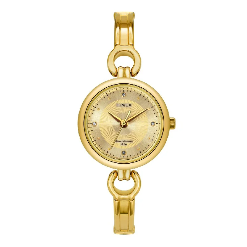 Timex Classics Women's Champagne Dial Round Case 3 Hands Function Watch -TWEL11423