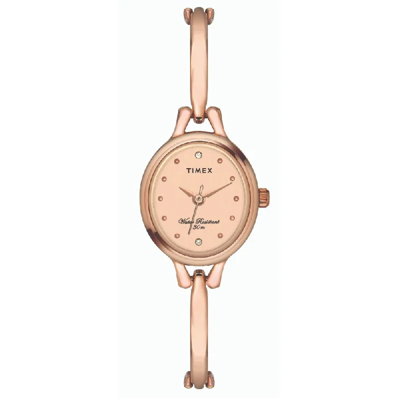 Timex Classics Women's Rose Gold Dial Oval Case 3 Hands Function Watch -TW0TL9312