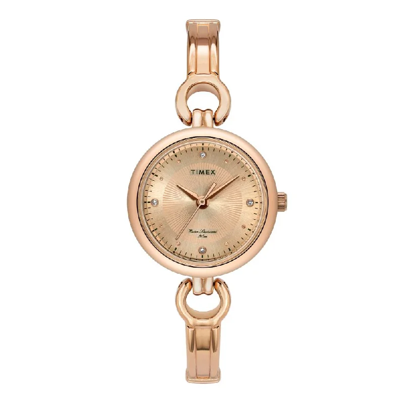 Timex Classics Women's Rose Gold Dial Round Case 3 Hands Function Watch -TWEL11425