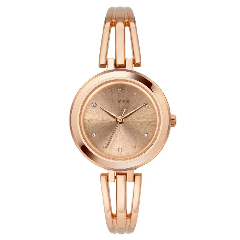 Timex Classics Women's Rose Gold Dial Round Case 3 Hands Function Watch -TWTL10305