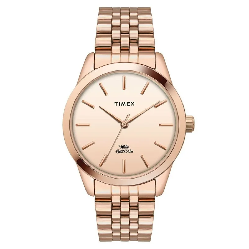 Timex E Class Women's Rose Gold Dial Round Case 3 Hands Function Watch -TWEL13102