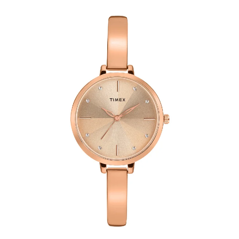 Timex Fashion Collection Premium Quality 3 Hands Women Analog Rose Gold Dial Coloured Quartz Watch, Round Dial With 34 Mm Case Width - TWEL128SMU05