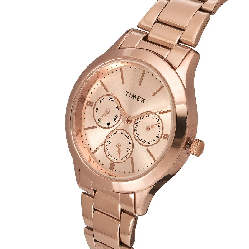 Timex Fashion Collection Premium Quality Multifunction Women Analog Rose Gold Dial Coloured Quartz Watch, Round Dial With 36.5mm Case Width - TWEL98SMU04