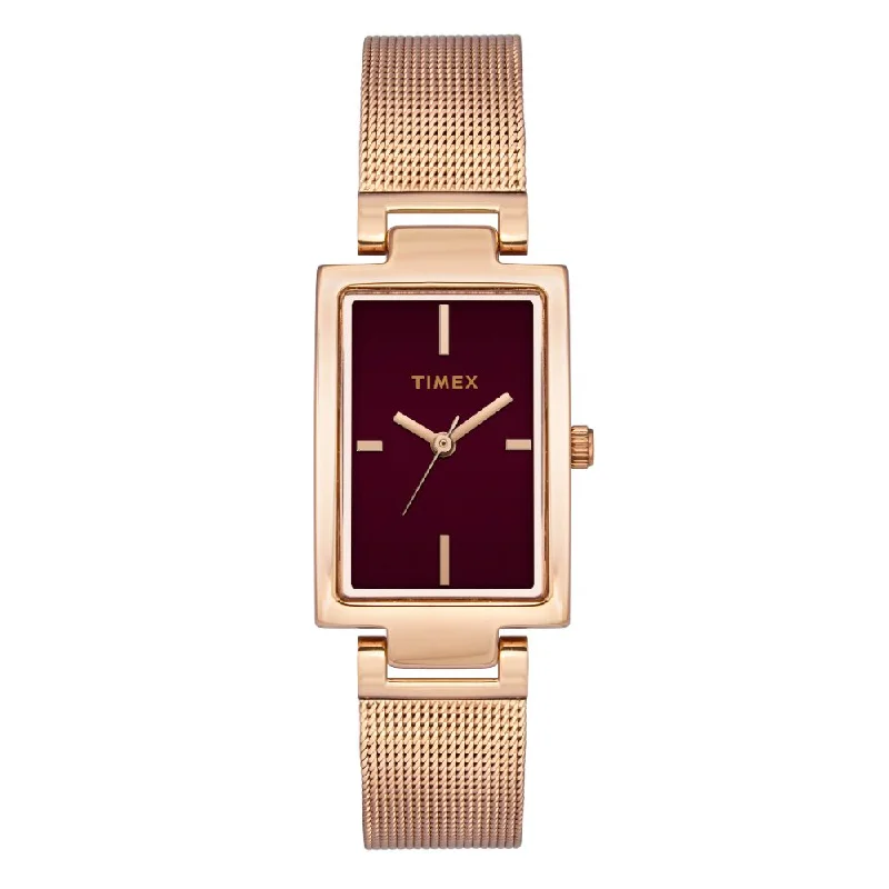 Timex Fashion Women's Burgundy Dial Rectangle Case 3 Hands Function Watch -TWEL11310