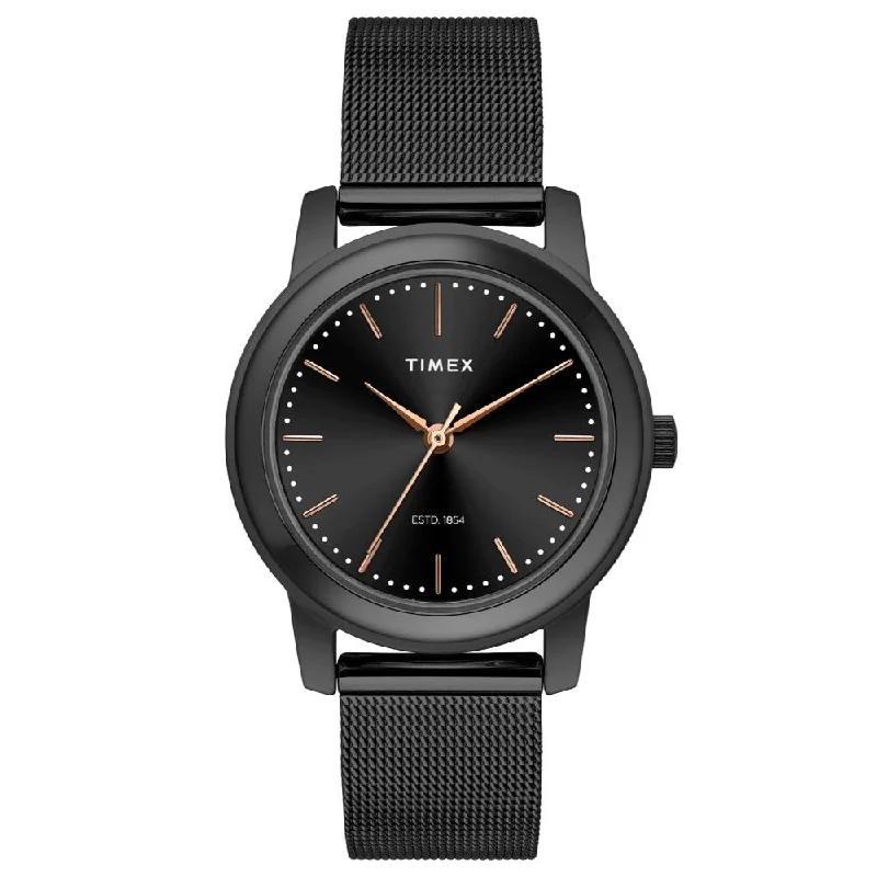 Timex Fashion Women's Connected Black Dial Round Case 3 Hands Function Watch -TW000W114