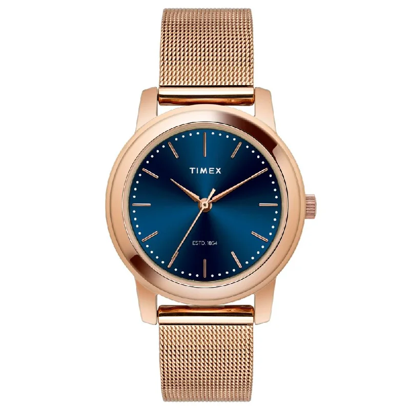 Timex Fashion Women's Connected Blue Dial Round Case 3 Hands Function Watch -TW000W112