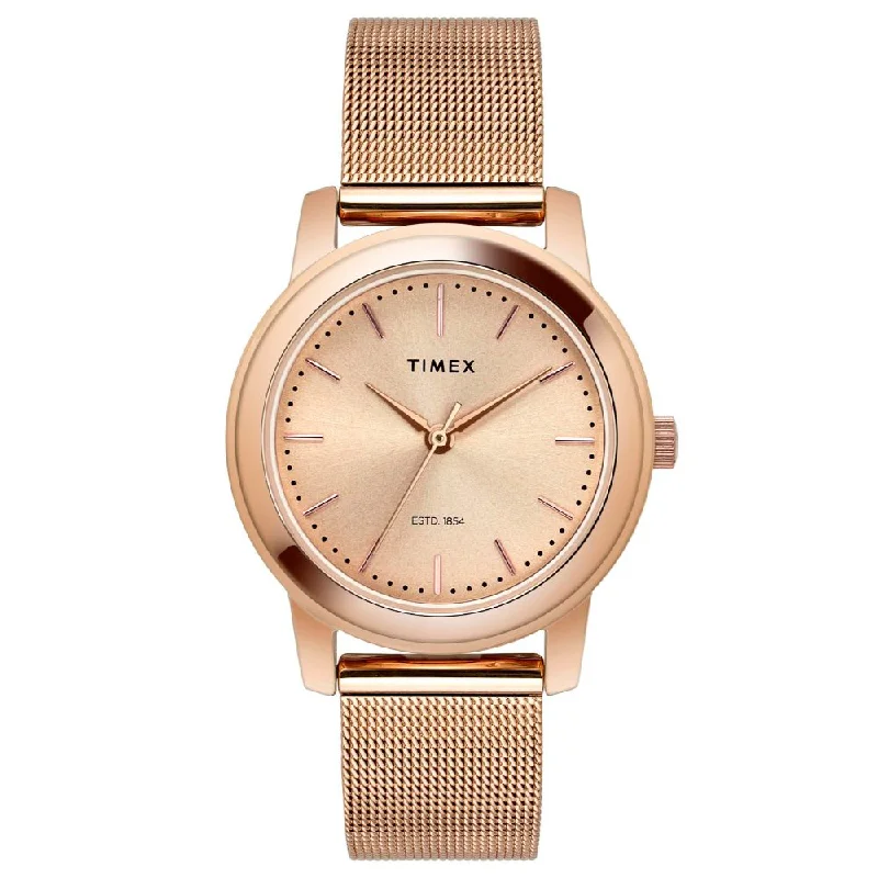 Timex Fashion Women's Connected Rose Gold Dial Round Case 3 Hands Function Watch -TW000W111