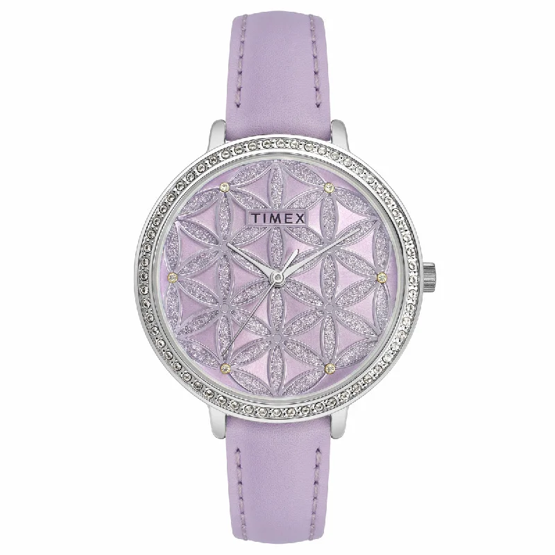 Timex Fashion Women's Lavender Dial Round Case 3 Hands Function Watch -TWEL14706