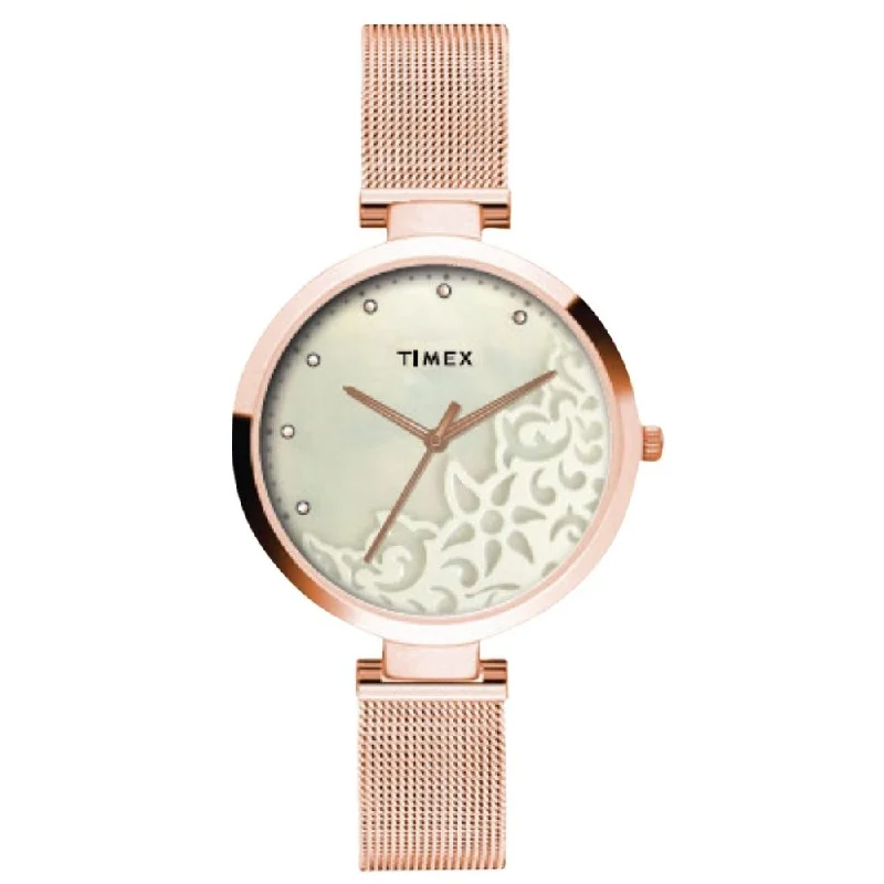 Timex Fashion Women's Mother Of Pearl Dial Round Case 3 Hands Function Watch -TW000X220