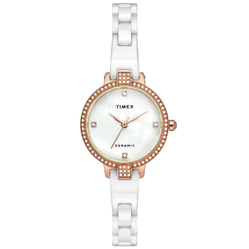 Timex Fashion Women's Mother Of Pearl Dial Round Case 3 Hands Function Watch -TWEL15700