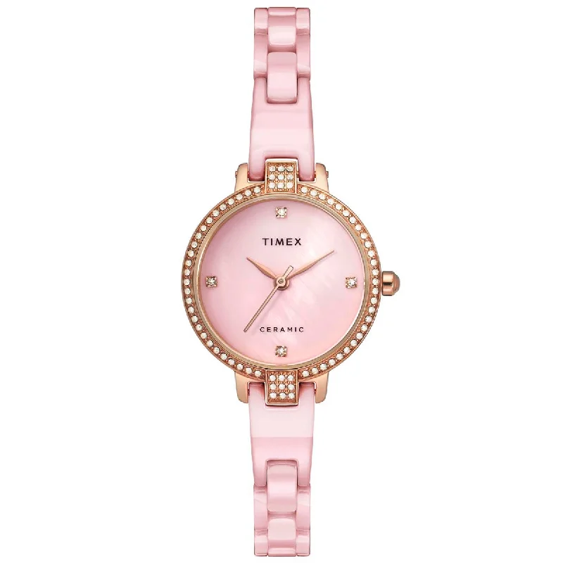 Timex Fashion Women's Mother Of Pearl Dial Round Case 3 Hands Function Watch -TWEL15701