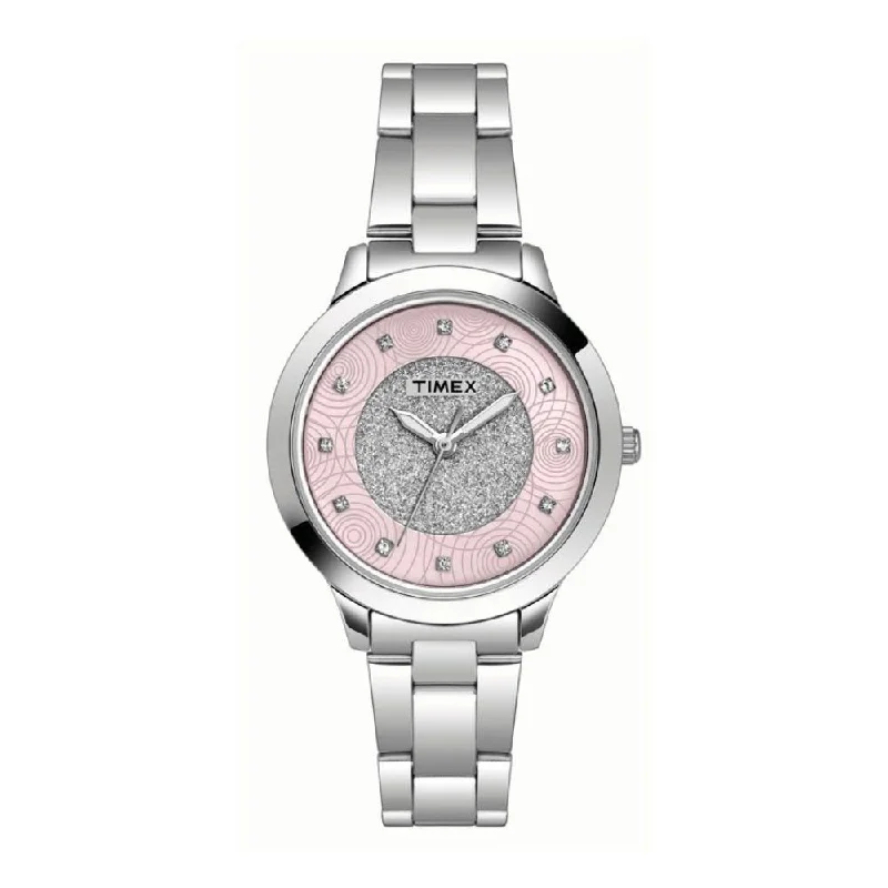 Timex Fashion Women's Pink Dial Round Case 3 Hands Function Watch -TW000T613