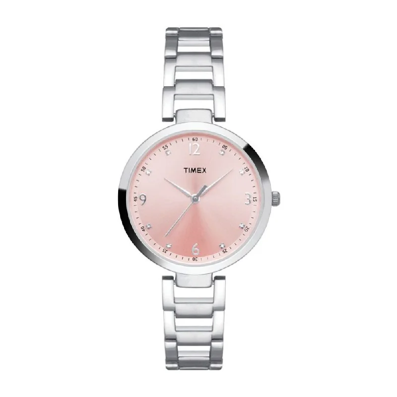 Timex Fashion Women's Pink Dial Round Case 3 Hands Function Watch -TW000X201