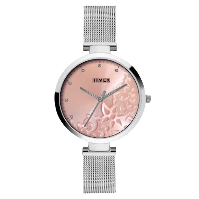 Timex Fashion Women's Pink Dial Round Case 3 Hands Function Watch -TW000X217