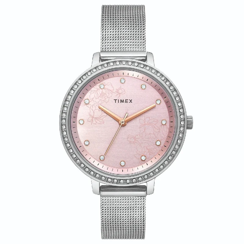 Timex Fashion Women's Pink Dial Round Case 3 Hands Function Watch -TWEL14700