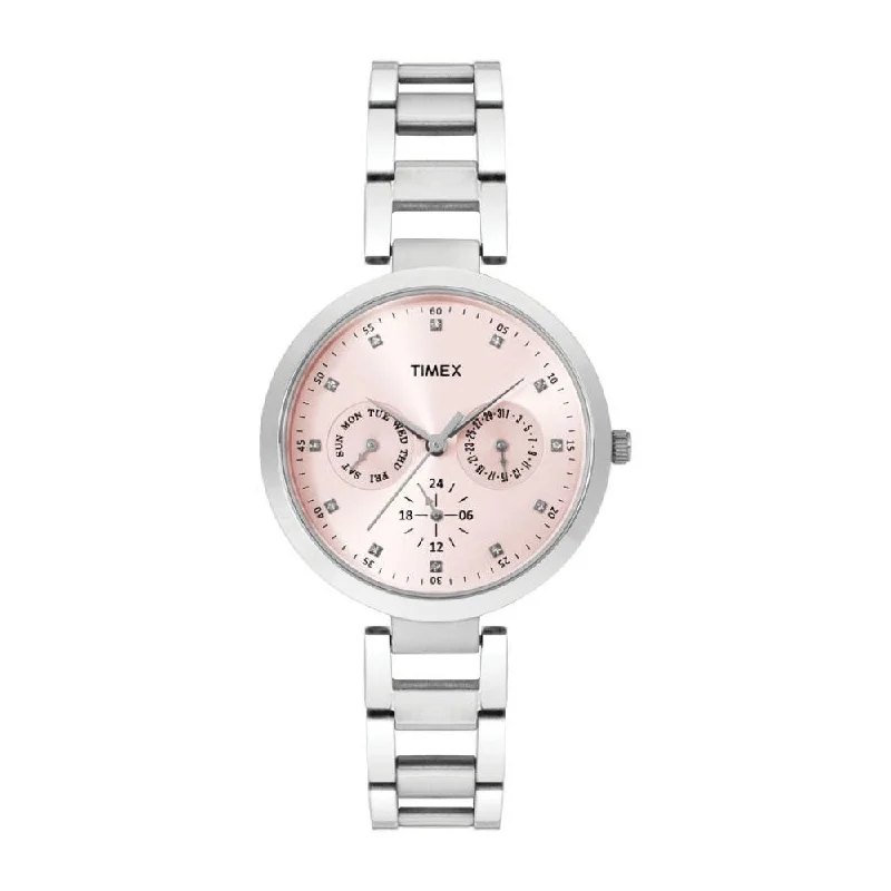 Timex Fashion Women's Pink Dial Round Case Multifunction Function Watch -TW000X206