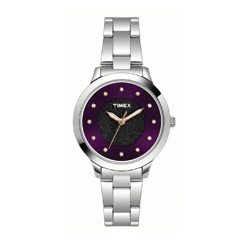 Timex Fashion Women's Purple Dial Round Case 3 Hands Function Watch -TW000T614