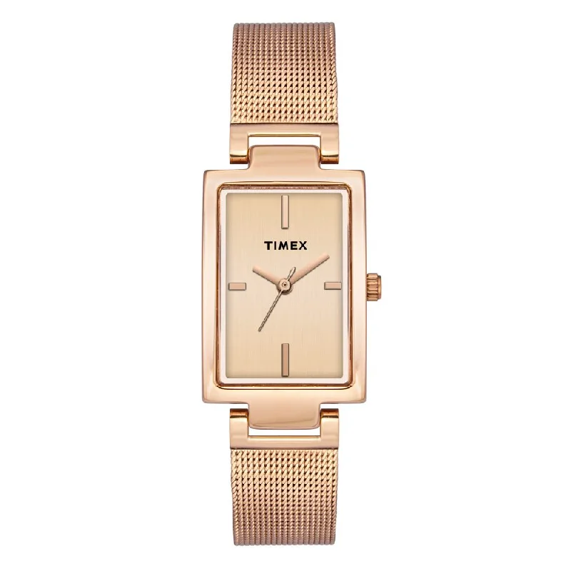 Timex Fashion Women's Rose Gold Dial Rectangle Case 3 Hands Function Watch -TWEL11309