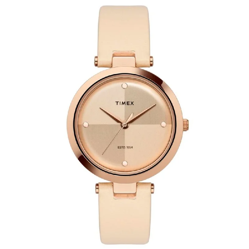 Timex Fashion Women's Rose Gold Dial Round Case 3 Hands Function Watch -TWEL11817