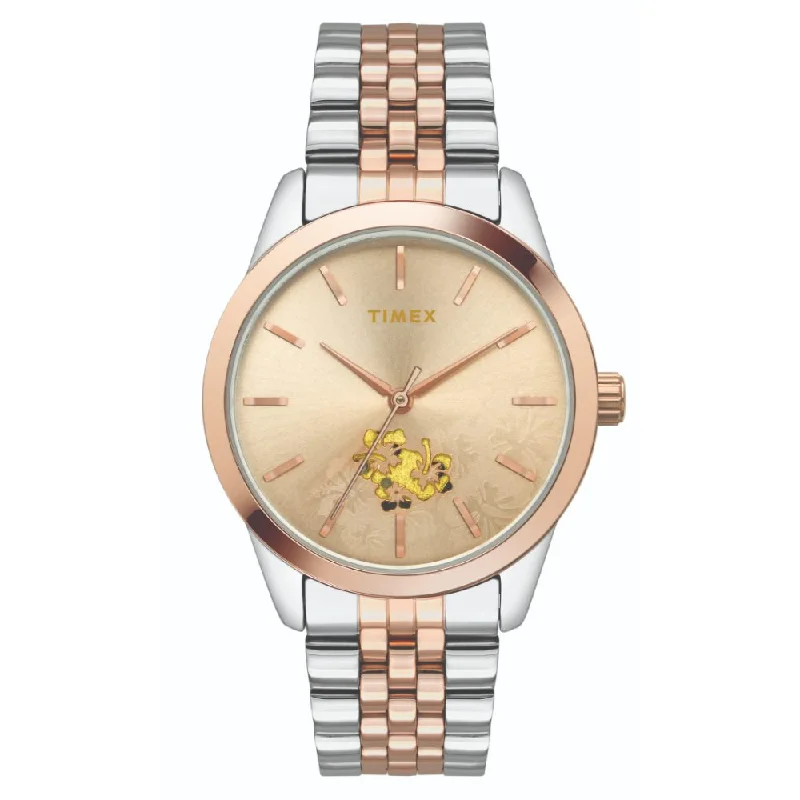 Timex Fashion Women's Rose Gold Dial Round Case 3 Hands Function Watch -TWEL13111