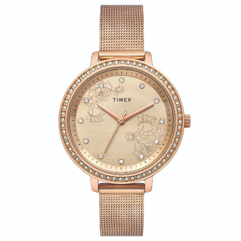 Timex Fashion Women's Rose Gold Dial Round Case 3 Hands Function Watch -TWEL14701