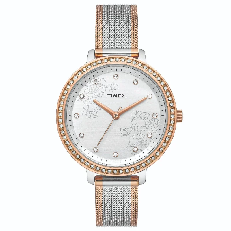 Timex Fashion Women's Silver Dial Round Case 3 Hands Function Watch -TWEL14703