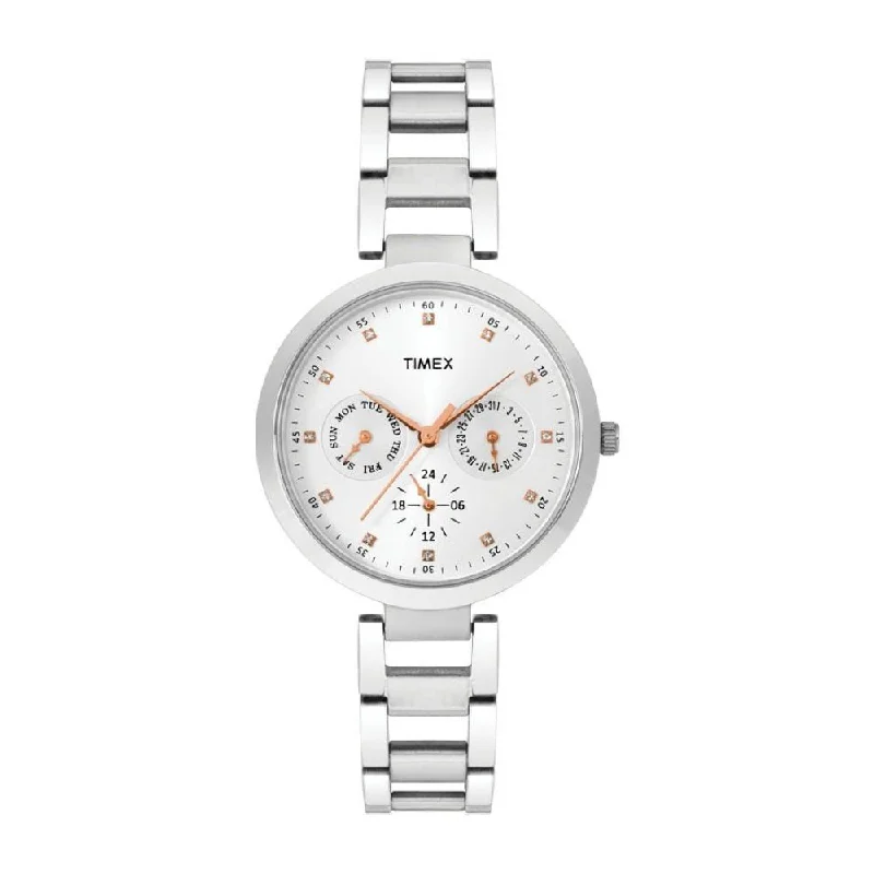 Timex Fashion Women's Silver Dial Round Case Multifunction Function Watch -TW000X204