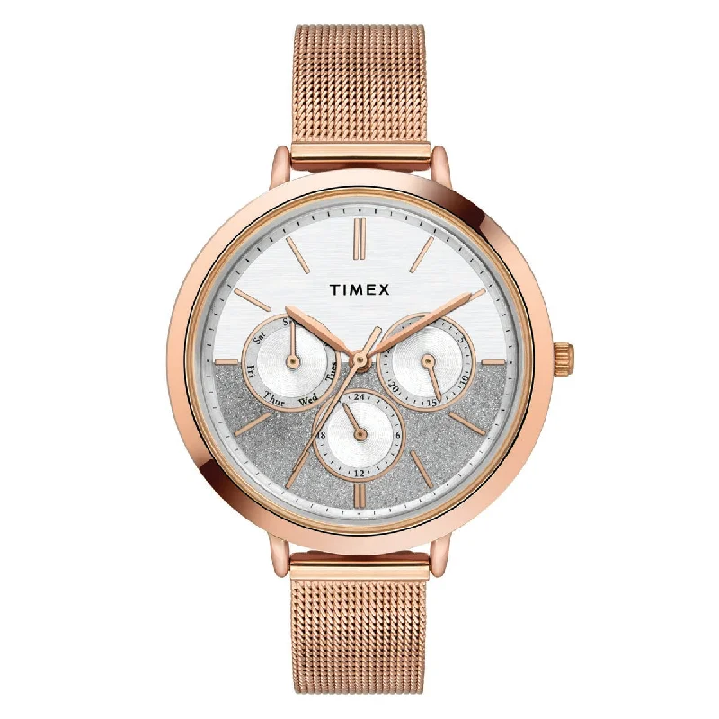 Timex Fashion Women's Silver Dial Round Case Multifunction Function Watch -TWEL14503