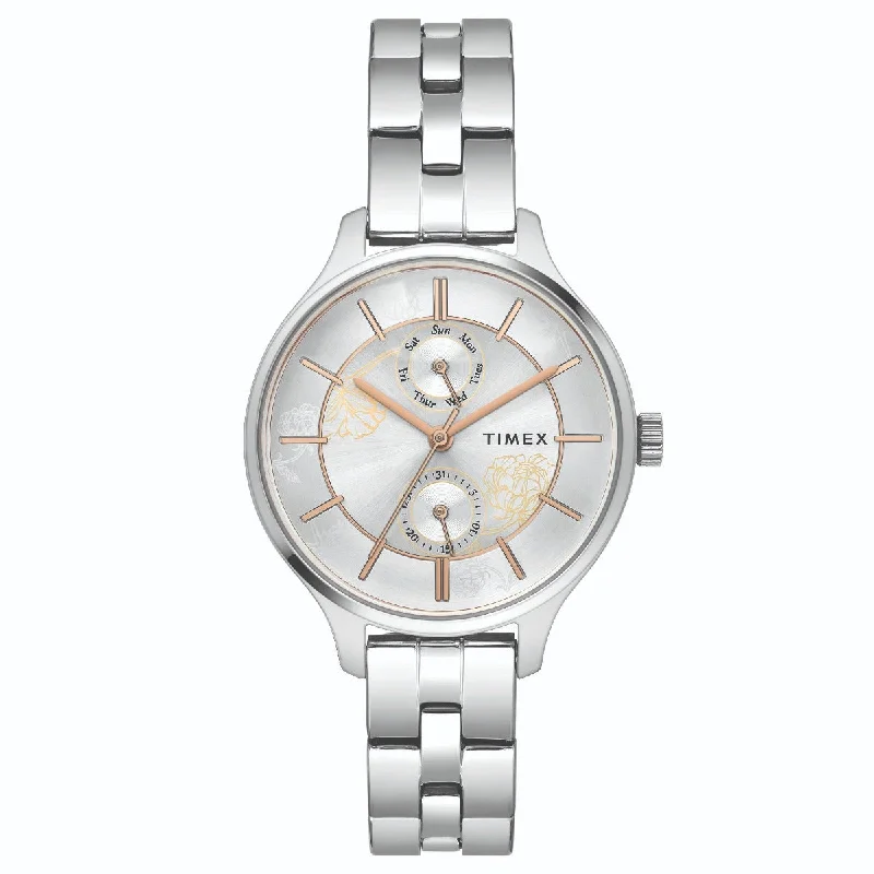 Timex Fashion Women's Silver Dial Round Case Multifunction Function Watch -TWEL14800