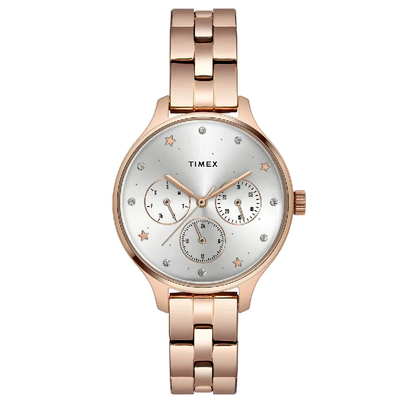 Timex Fashion Women's Silver Dial Round Case Multifunction Function Watch -TWEL14815