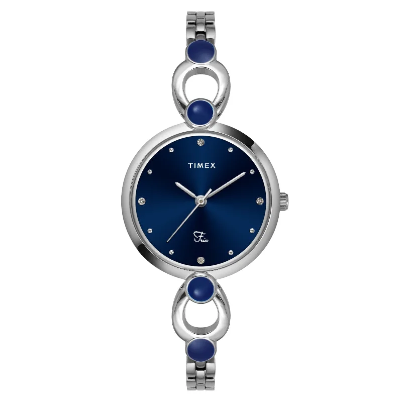 Timex Fria Women Blue Dial Round Analog Brass Dial Watch- TWEL18100