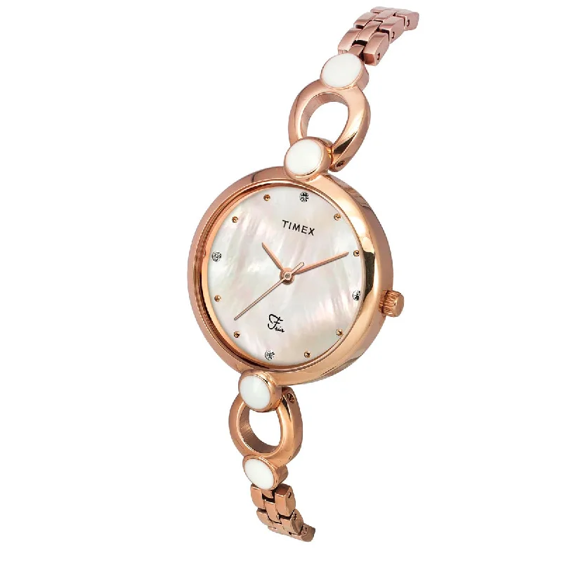 Timex Fria Women Mother Of Pearl Dial Round Analog Brass Watch- TWEL18102