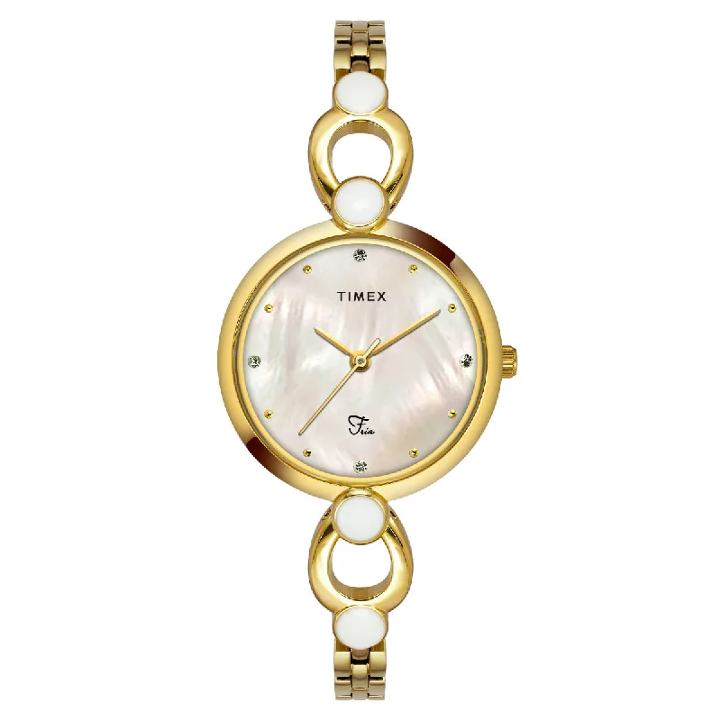 Timex Fria Women Off White Dial Round Analog Brass Dial Watch- TWEL18101