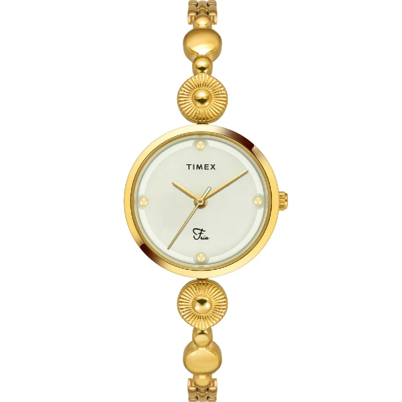 Timex Fria Women Off White Dial Round Analog Brass Dial Watch- TWEL18200