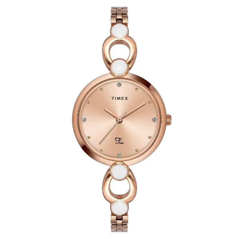 Timex Fria Women Rose Gold Dial Round Analog Brass Dial Watch- TWEL18103