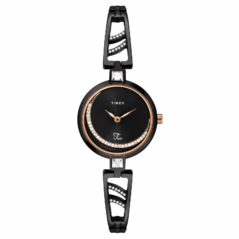 Timex Fria Women's Black Dial Round Case 2 Hands Function Watch -TWEL15205