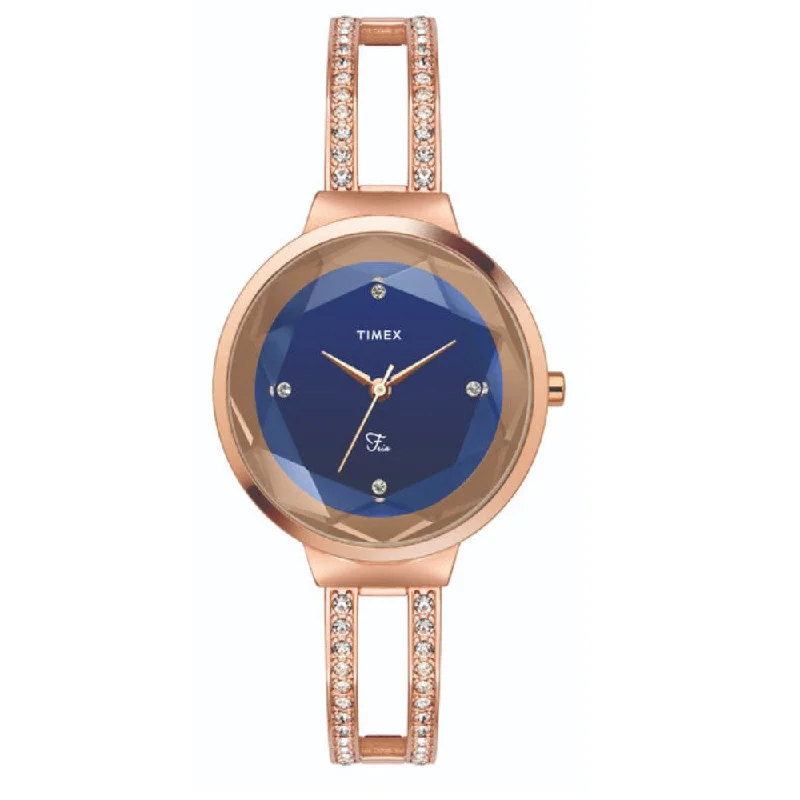 Timex Fria Women's Blue Dial Round Case 3 Hands Function Watch -TWEL13404