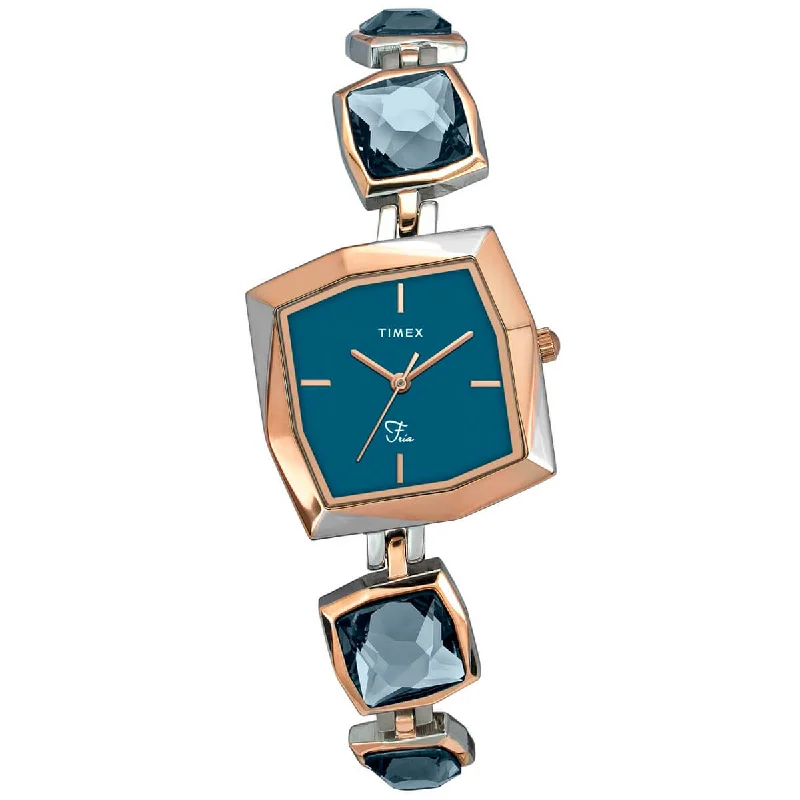 Timex Fria Women's Blue Dial Square Case 3 Hands Function Watch -TWEL16102