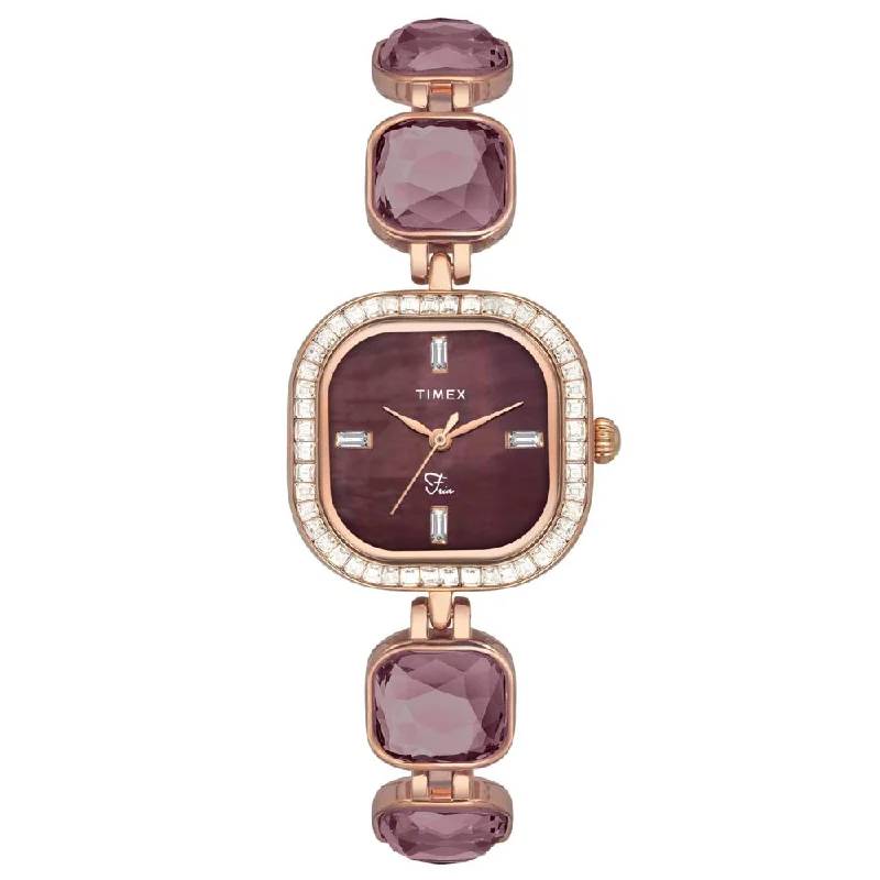 TIMEX FRIA WOMEN'S BROWN DIAL ROUND CASE 3 HANDS FUNCTION WATCH TWEL17102