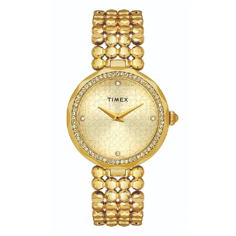 Timex Fria Women's Champagne Dial Round Case 2 Hands Function Watch -TWEL13905