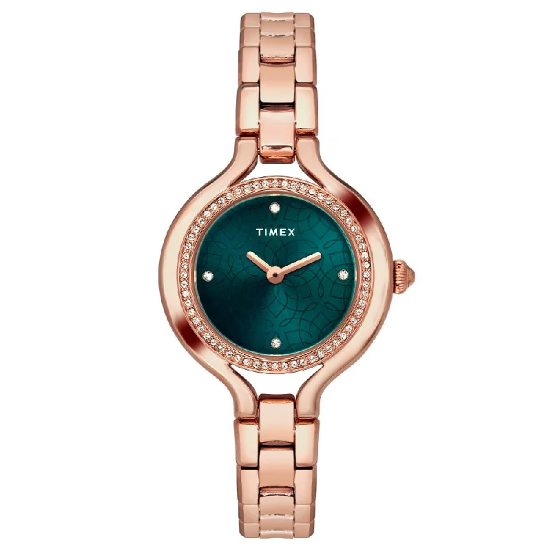 Timex Fria Women's Green Dial Round Case 2 Hands Function Watch -TWEL14007